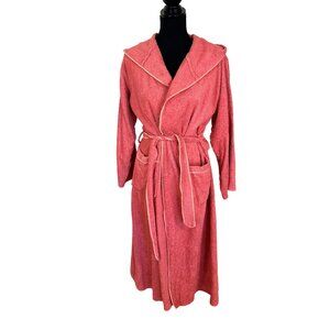 Arus Womens Hooded Terry Cloth Bathrobe Coral Pink 100% Cotton Made In Turkey